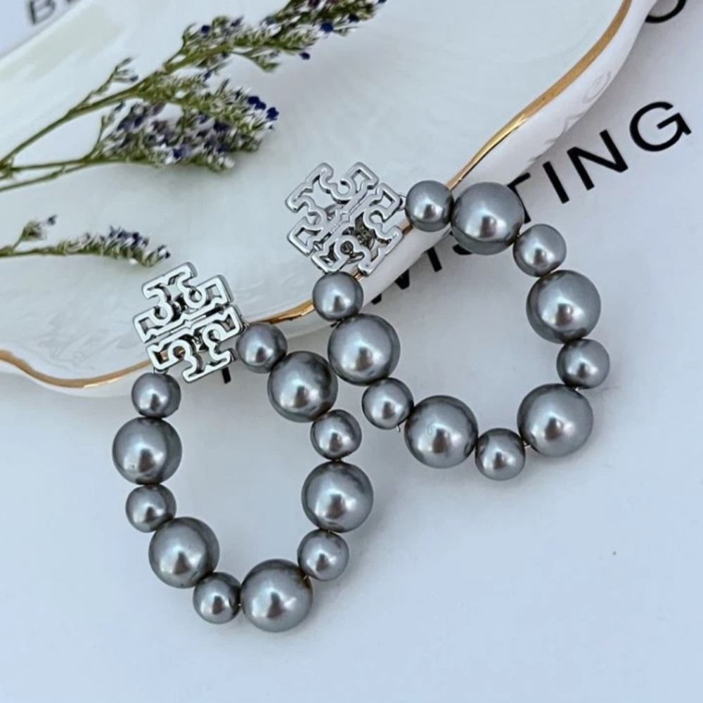 Tory Burch Silver Pearl Earrings